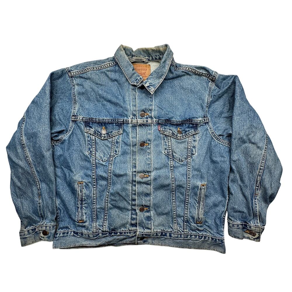 Vintage 1997 90s Levis Denim Trucker Jacket Mens Large 70507-0389 Blue Button
